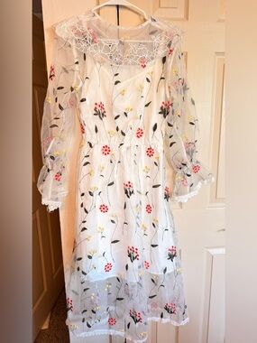 ✨ Sheer Floral Embroidered Dress Romantic Cottagecore NWT ✨